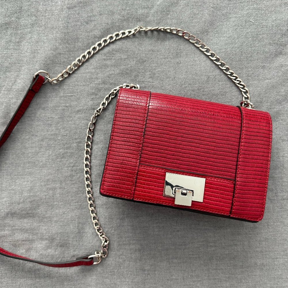 Red Mini Handbag Shoulder Bag Crocodile Skin Vegan Leather